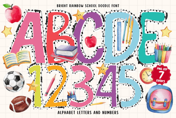 Bright Rainbow School Doodle: A Font That Brings the Fun
